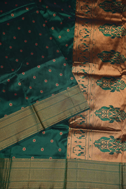 Semi Silk 9-Yard Saree with Paithani Pallu & Gatti Border – Bottle Green