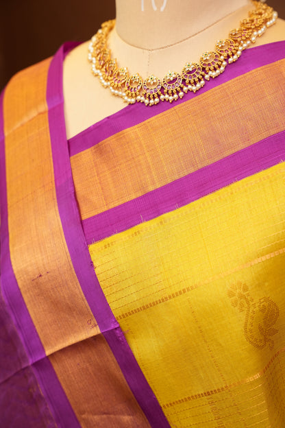 Pure Kuppadam Saree - Yellow & Purple