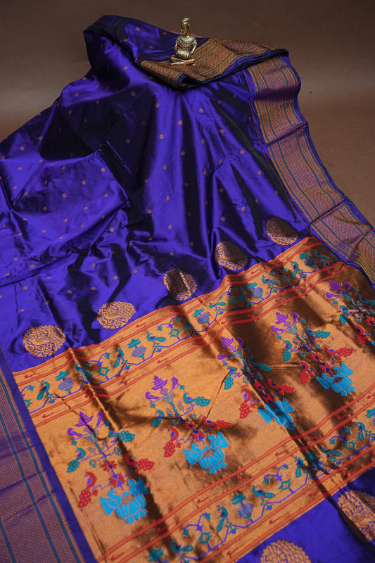 Semi Silk 9-Yard Saree with Meenakari Paithani Pallu & Gatti Border – Royal Purple