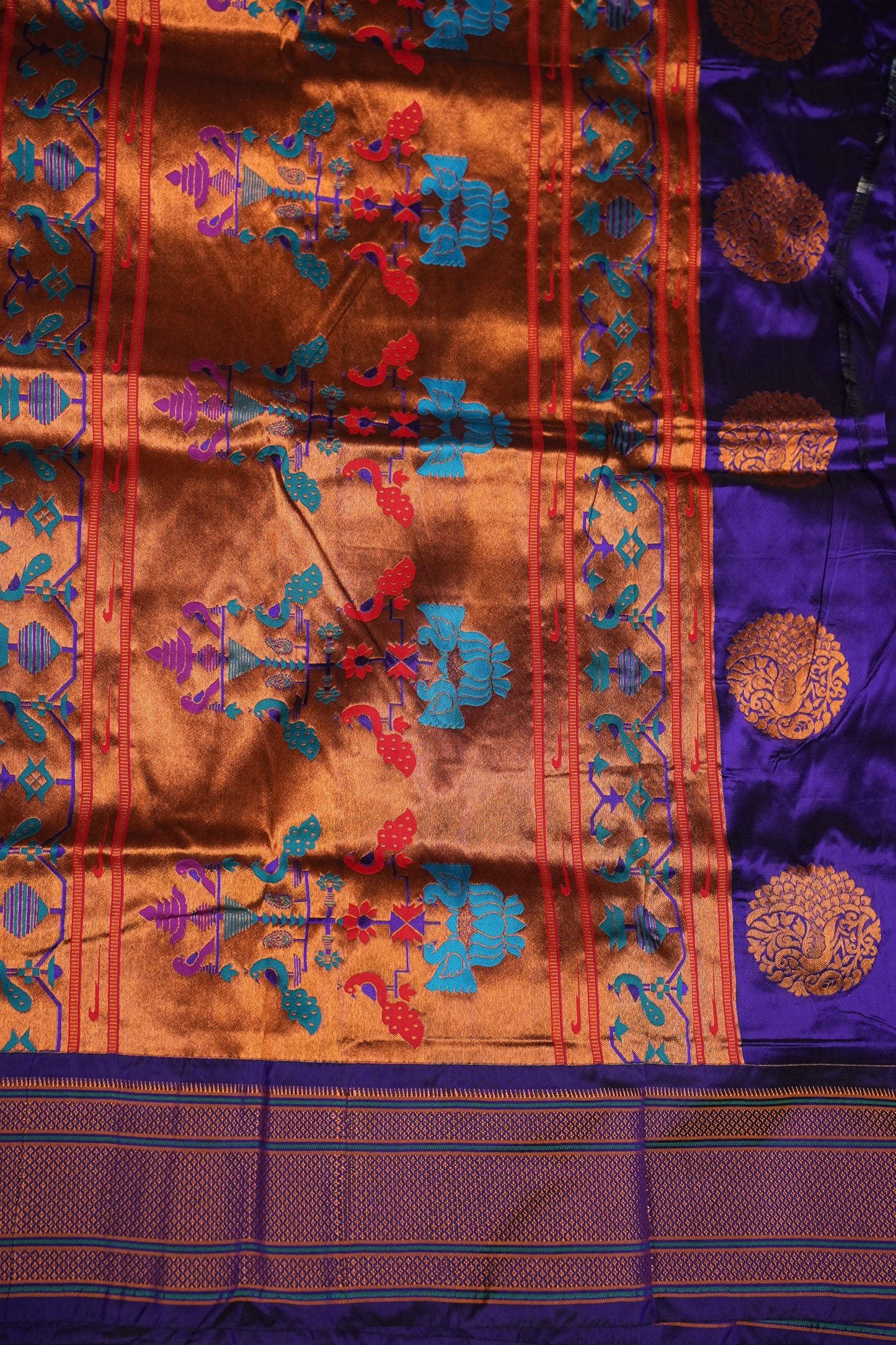 Semi Silk 9-Yard Saree with Meenakari Paithani Pallu & Gatti Border – Royal Purple