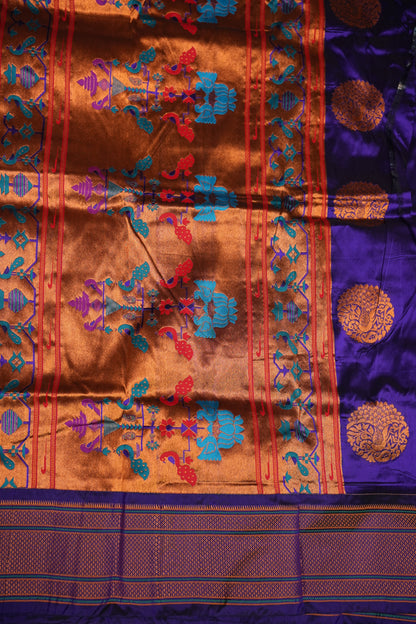 Semi Silk 9-Yard Saree with Meenakari Paithani Pallu & Gatti Border – Royal Purple