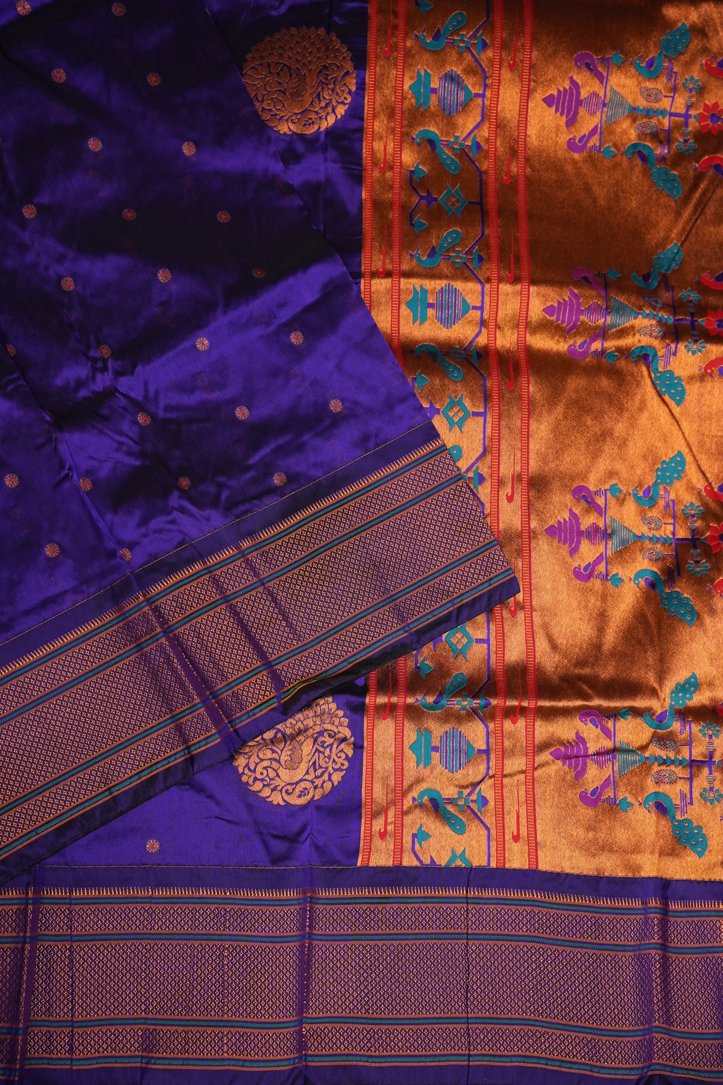Semi Silk 9-Yard Saree with Meenakari Paithani Pallu & Gatti Border – Royal Purple
