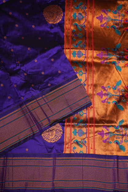 Semi Silk 9-Yard Saree with Meenakari Paithani Pallu & Gatti Border – Royal Purple