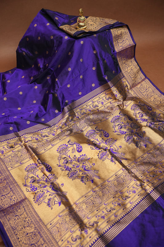 Semi Silk 9-Yard Saree with Paithani Pallu & Gatti Border – Purple