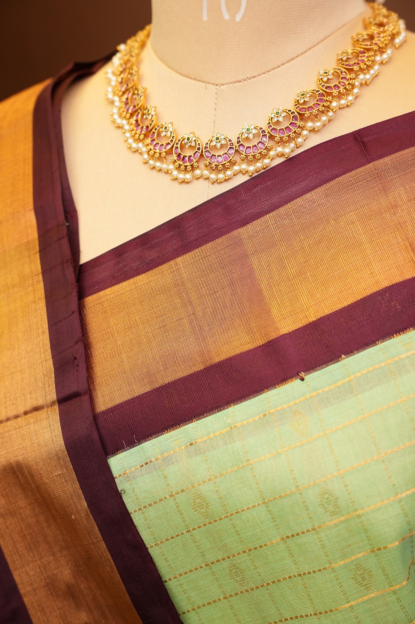Pure Kuppadam Saree - Pistachio Green & Coffee