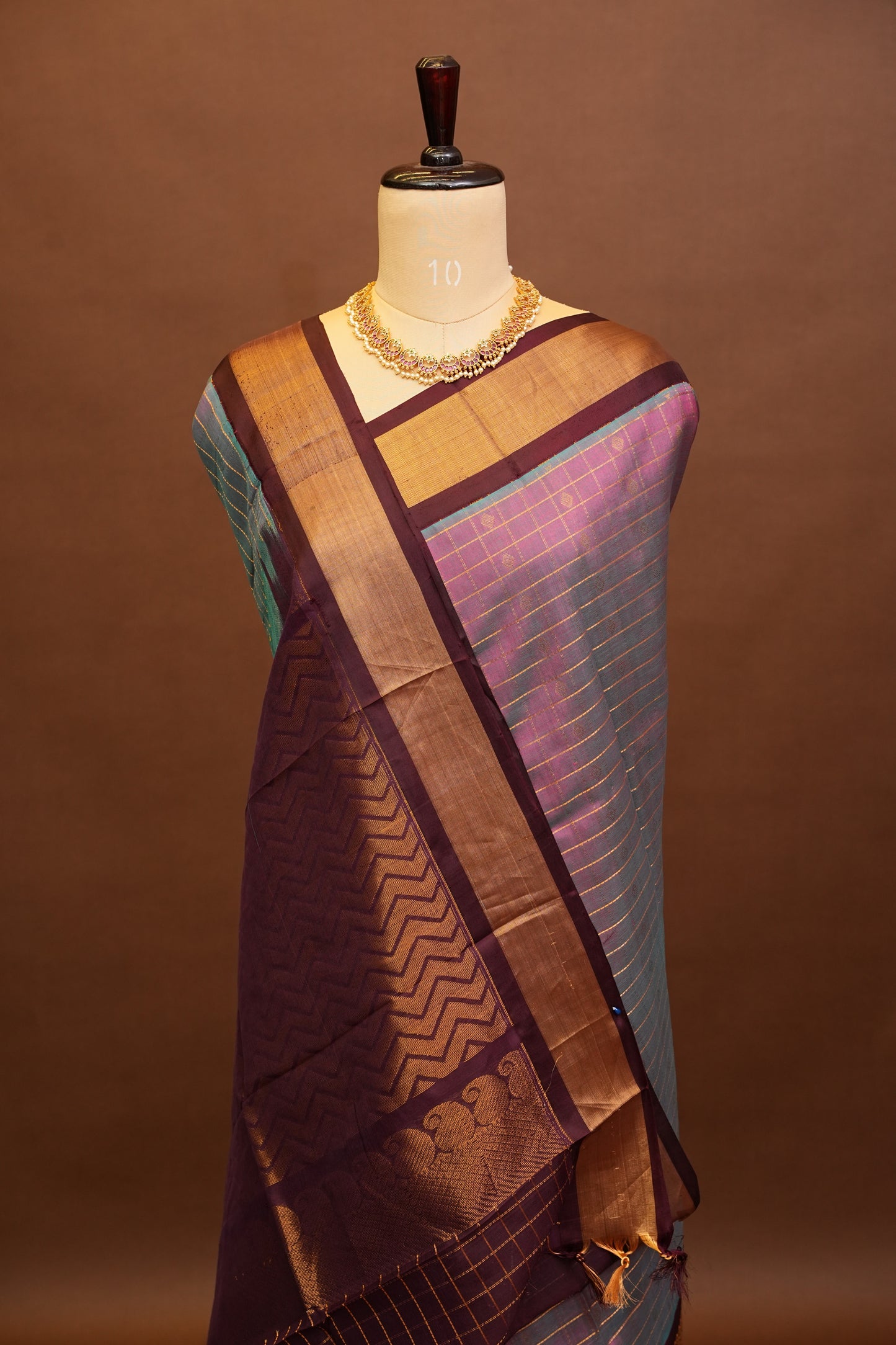 Pure Kuppadam Saree - Steel Blue & Pink