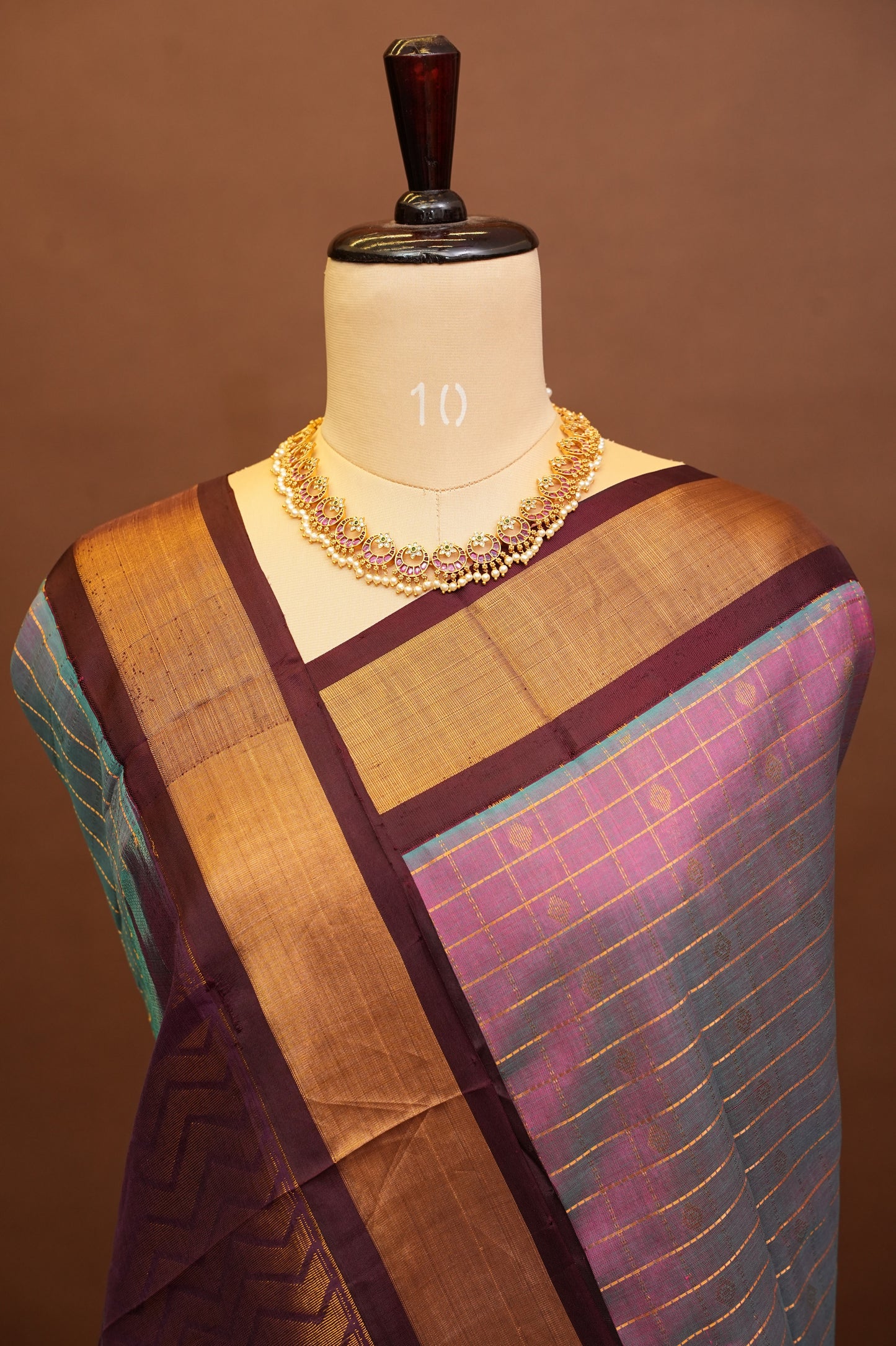 Pure Kuppadam Saree - Steel Blue & Pink