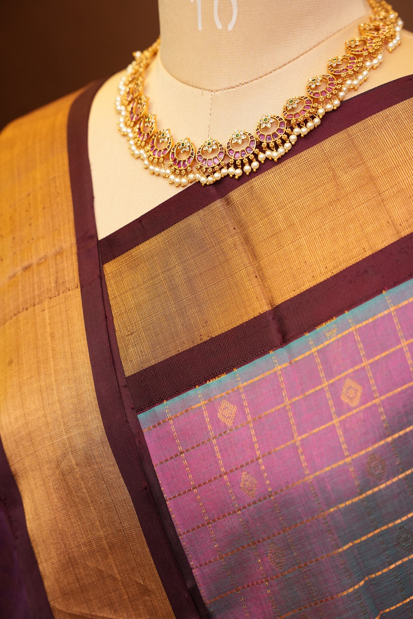 Pure Kuppadam Saree - Steel Blue & Pink