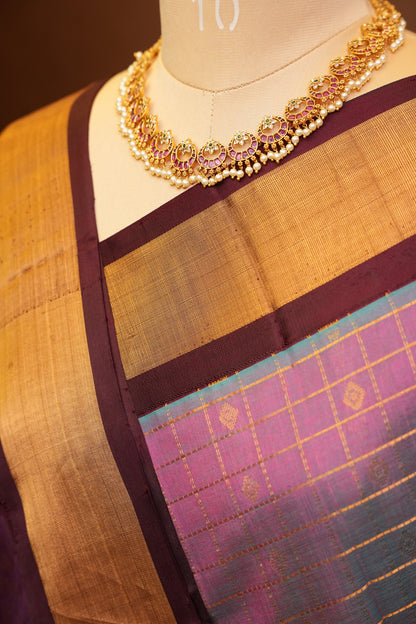 Pure Kuppadam Saree - Steel Blue & Pink