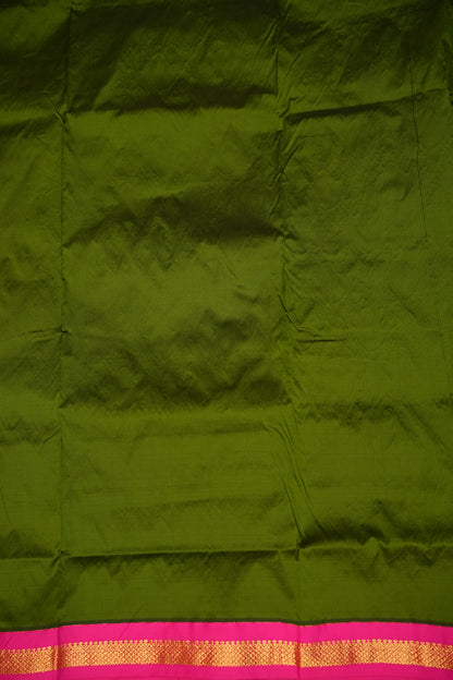 Semi Silk 9-Yard Saree with Paithani Pallu & Gatti Border – Olive Green & Pink