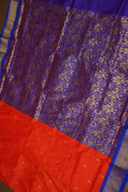 Semi Silk 9-Yard Saree with Grand Pallu & Gatti Border – Red & Blue