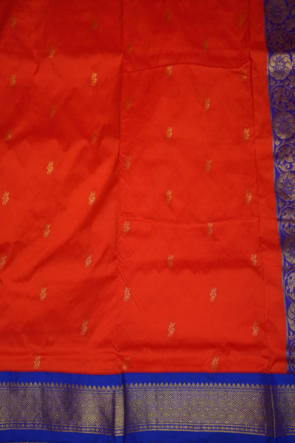 Semi Silk 9-Yard Saree with Grand Pallu & Gatti Border – Red & Blue