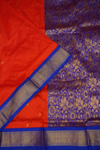 Semi Silk 9-Yard Saree with Grand Pallu & Gatti Border – Red & Blue