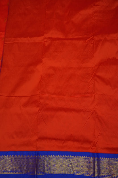 Semi Silk 9-Yard Saree with Grand Pallu & Gatti Border – Red & Blue