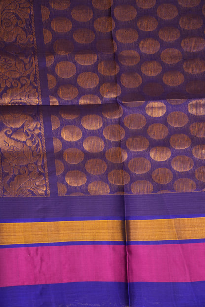 Pure Kuppadam Korvai Pattu Saree-Ivory & Blue