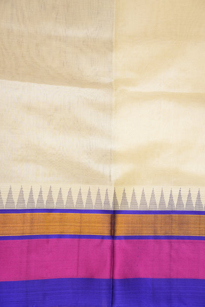 Pure Kuppadam Korvai Pattu Saree-Ivory & Blue