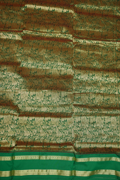 Semi Silk 9-Yard Saree with Grand Pallu & Gatti Border – Red & Rama Green