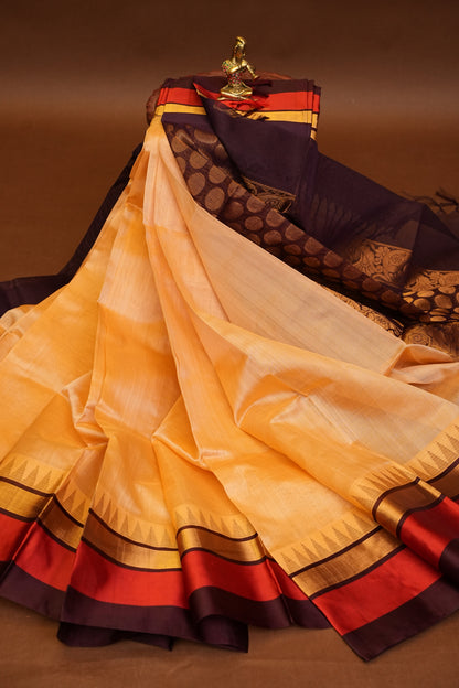 Pure Kuppadam Korvai Pattu Saree-Soft Beige & Coffee