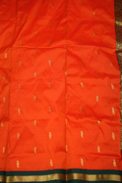 Semi Silk 9-Yard Saree with Grand Pallu & Gatti Border – Orange & Green