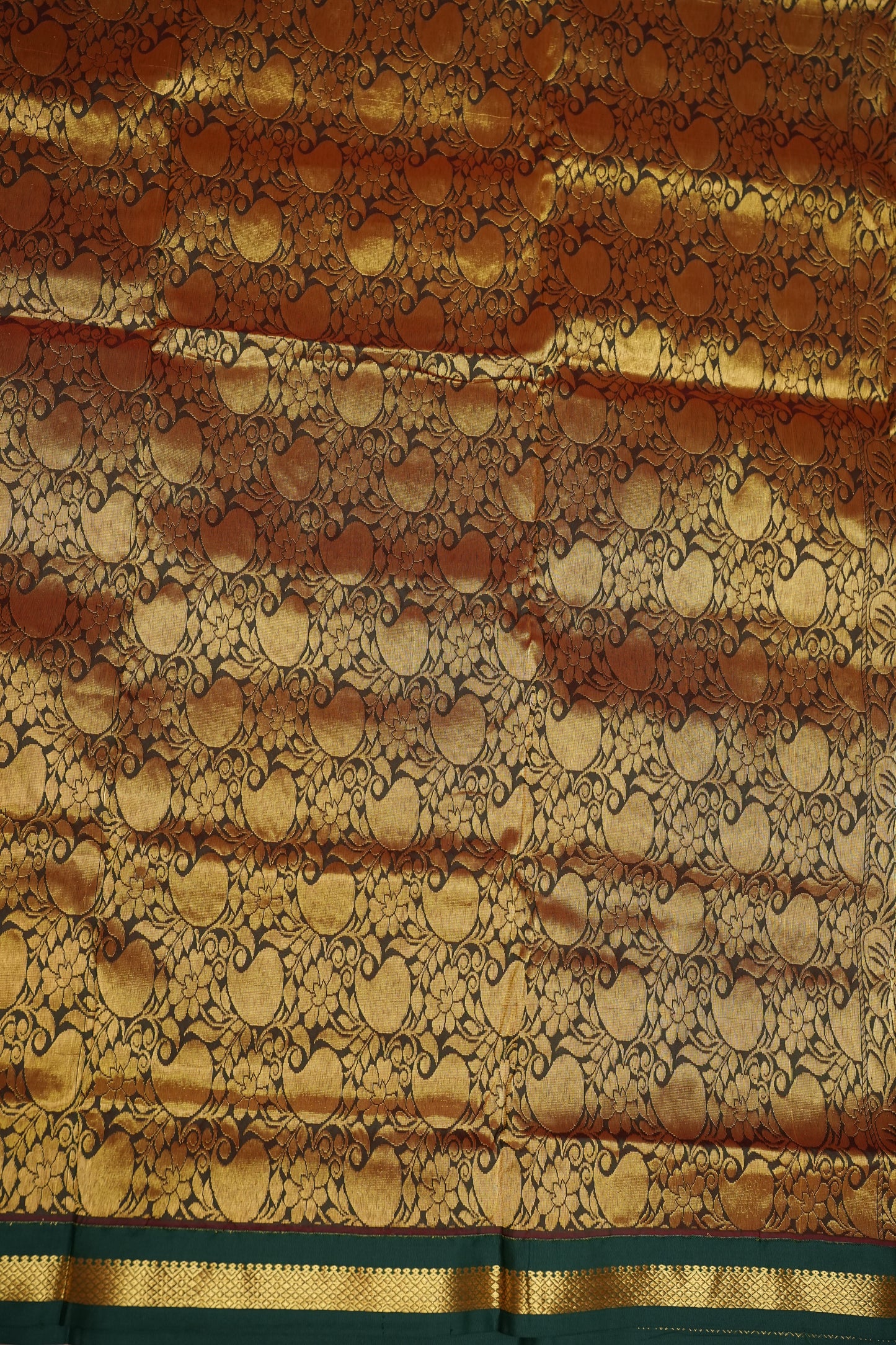 Semi Silk 9-Yard Saree with Grand Pallu & Gatti Border – Orange & Green