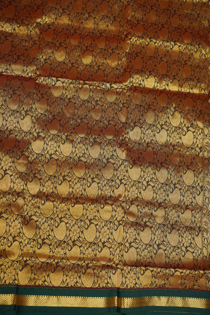 Semi Silk 9-Yard Saree with Grand Pallu & Gatti Border – Orange & Green