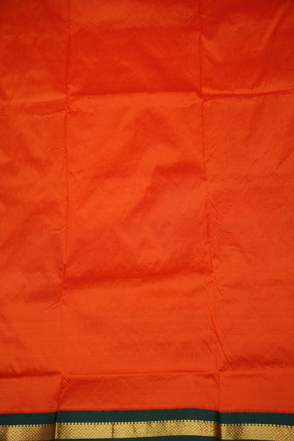 Semi Silk 9-Yard Saree with Grand Pallu & Gatti Border – Orange & Green
