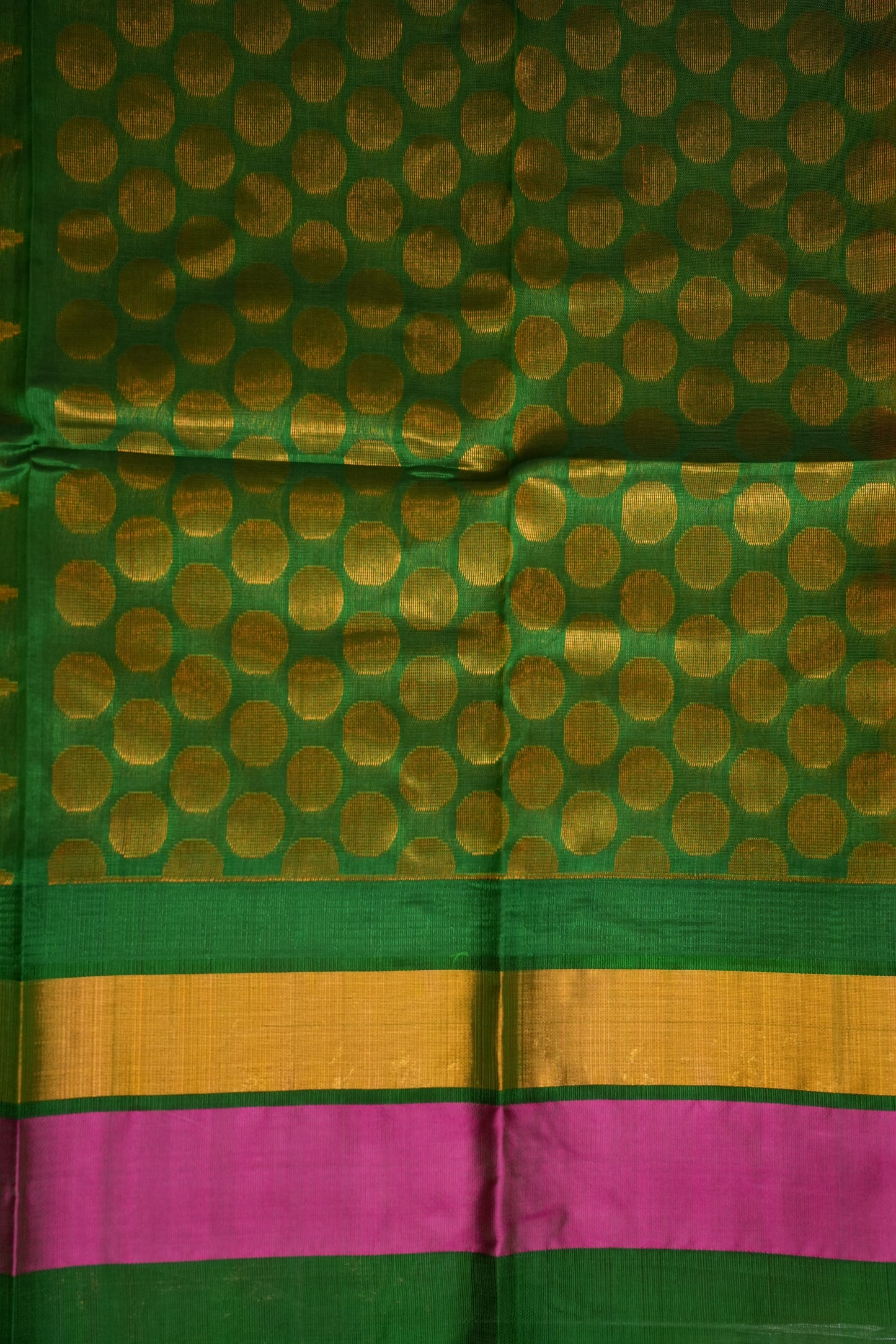 Pure Kuppadam Korvai Pattu Saree-Orange & Green