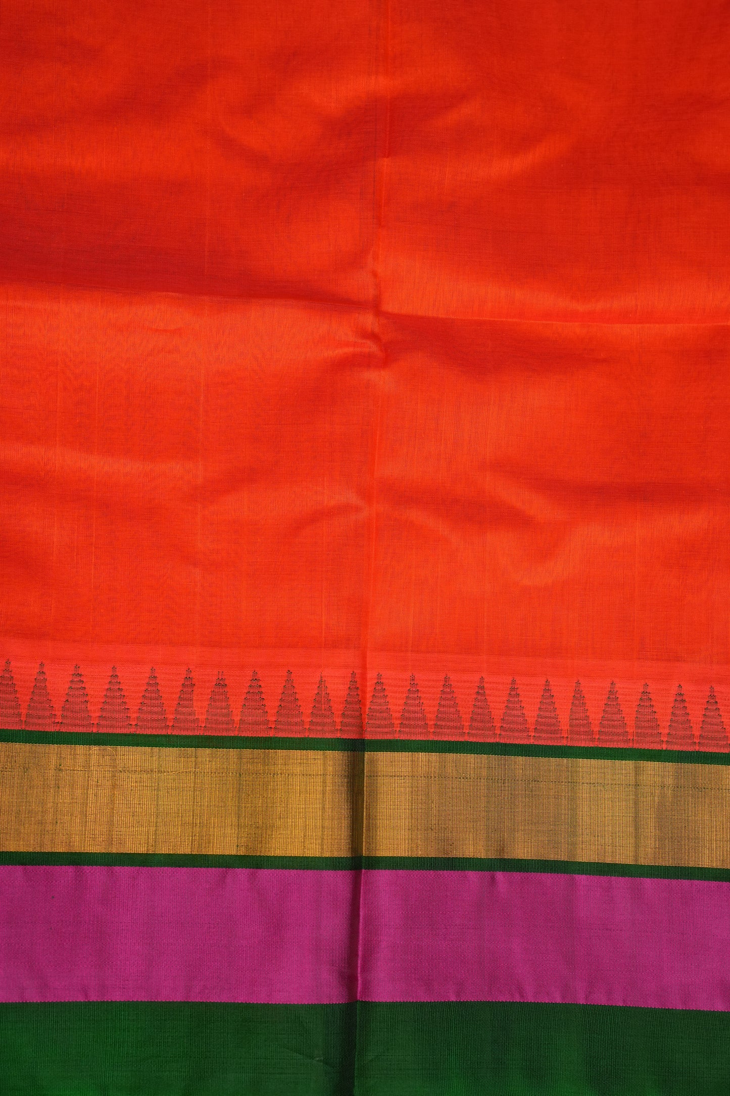 Pure Kuppadam Korvai Pattu Saree-Orange & Green