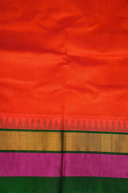 Pure Kuppadam Korvai Pattu Saree-Orange & Green
