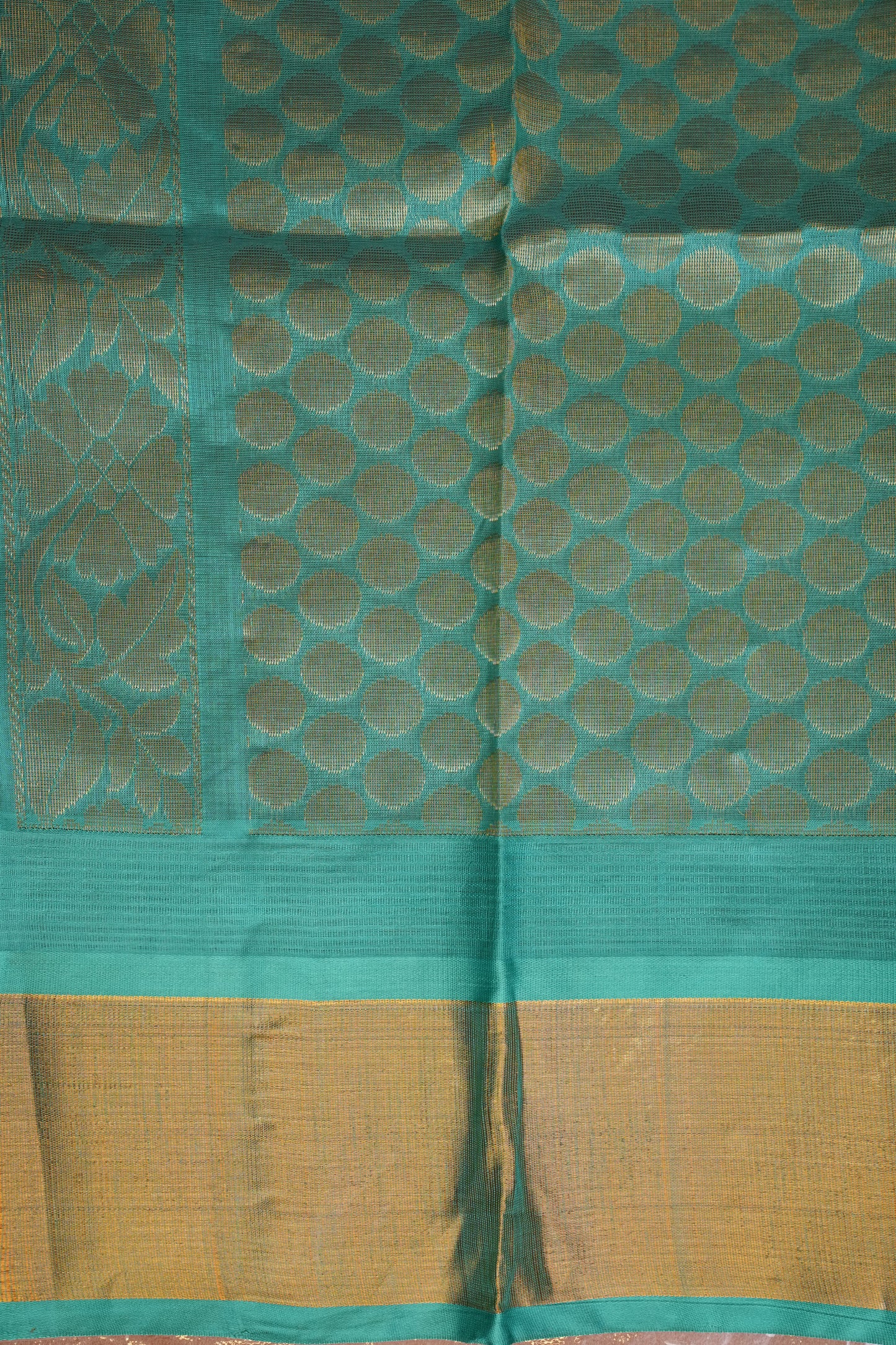 Pure Kuppadam Korvai Pattu Saree-Ivory & Turquoise Green