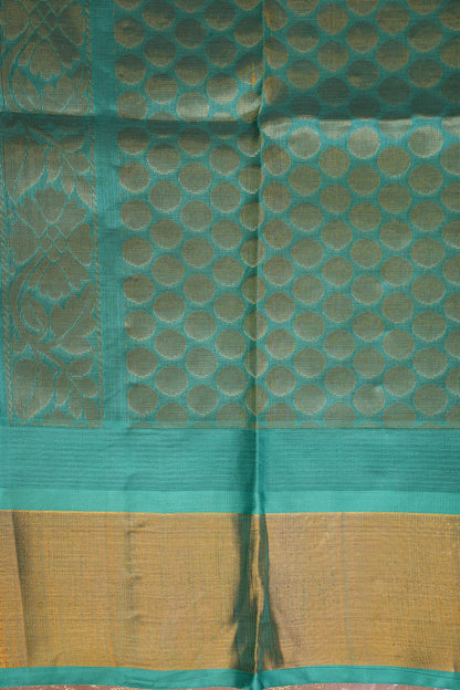 Pure Kuppadam Korvai Pattu Saree-Ivory & Turquoise Green