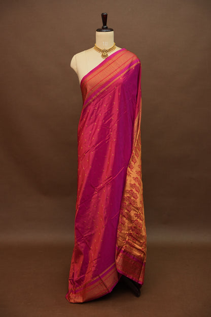 Semi Silk 9-Yard Saree with Paithani Pallu & Gatti Border – Pink
