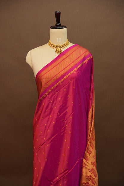 Semi Silk 9-Yard Saree with Paithani Pallu & Gatti Border – Pink