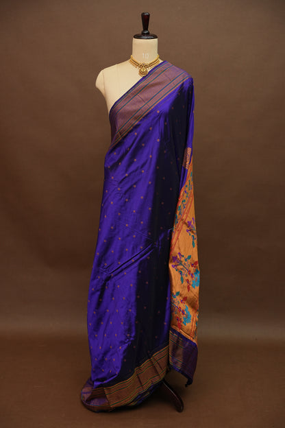 Semi Silk 9-Yard Saree with Meenakari Paithani Pallu & Gatti Border – Royal Purple