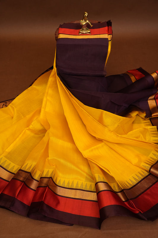 Pure Kuppadam Korvai Pattu Saree-Soft Yellow & Black