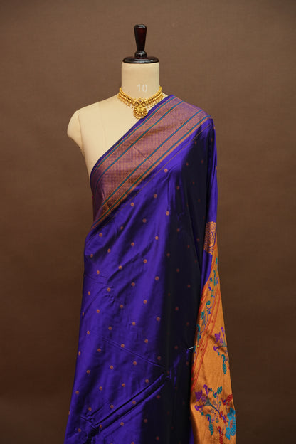 Semi Silk 9-Yard Saree with Meenakari Paithani Pallu & Gatti Border – Royal Purple