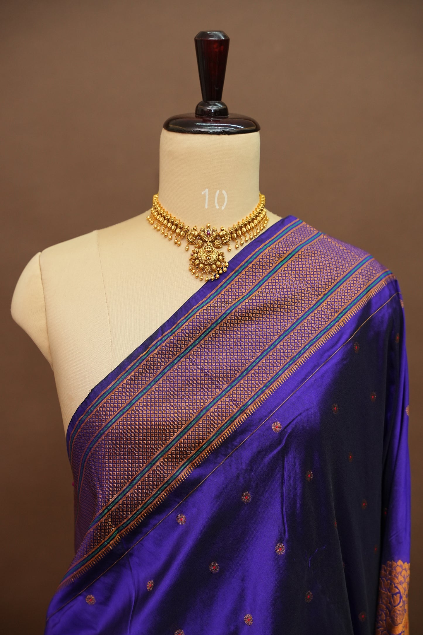 Semi Silk 9-Yard Saree with Meenakari Paithani Pallu & Gatti Border – Royal Purple