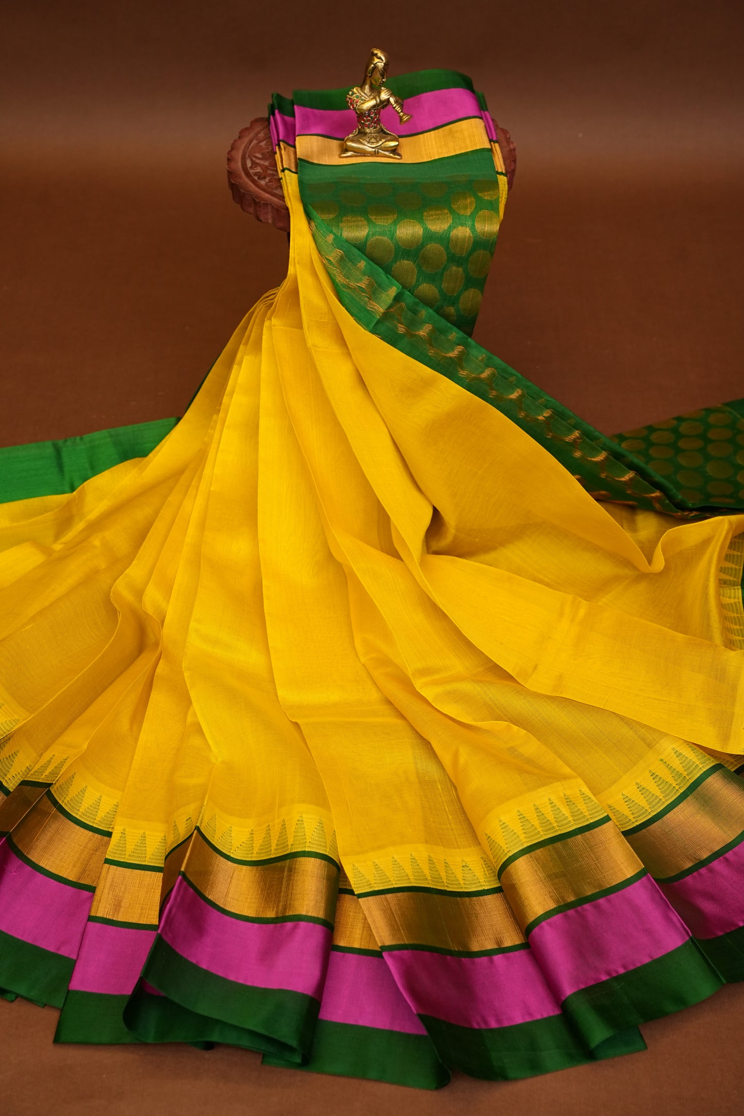 Pure Kuppadam Korvai Pattu Saree-Yellow & Green