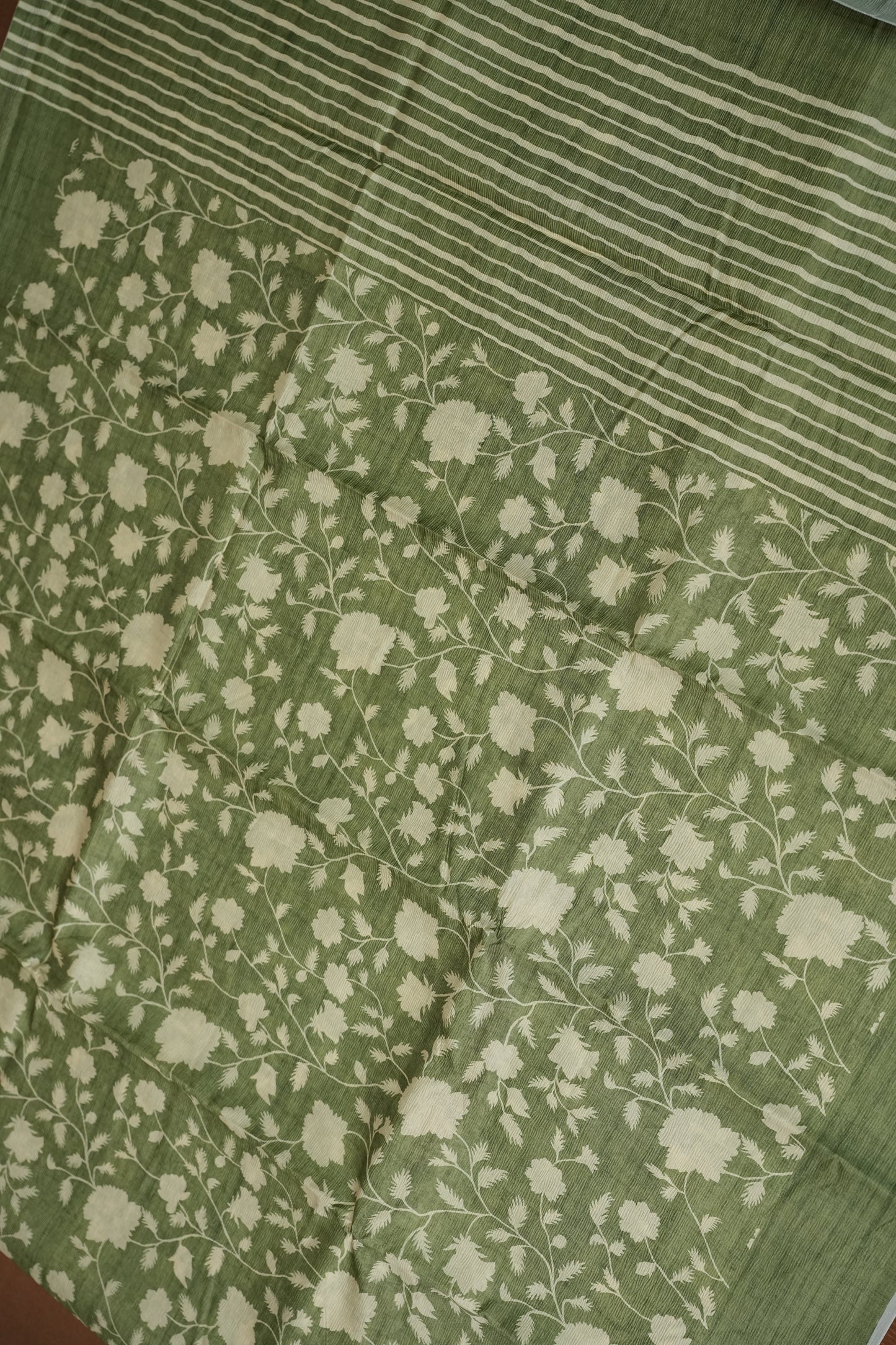 Semi Raw Silk Floral Saree – Sage Green