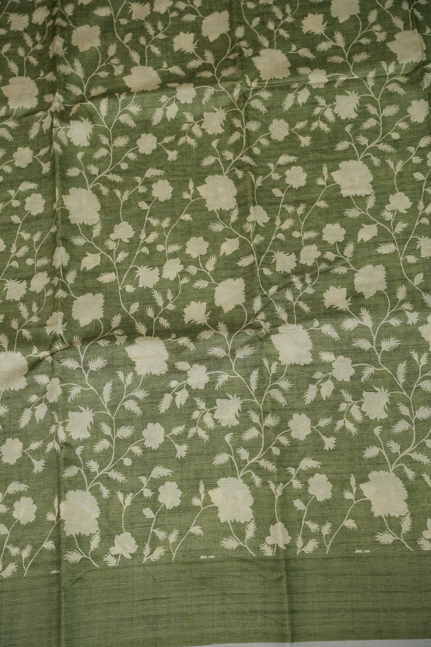Semi Raw Silk Floral Saree – Sage Green