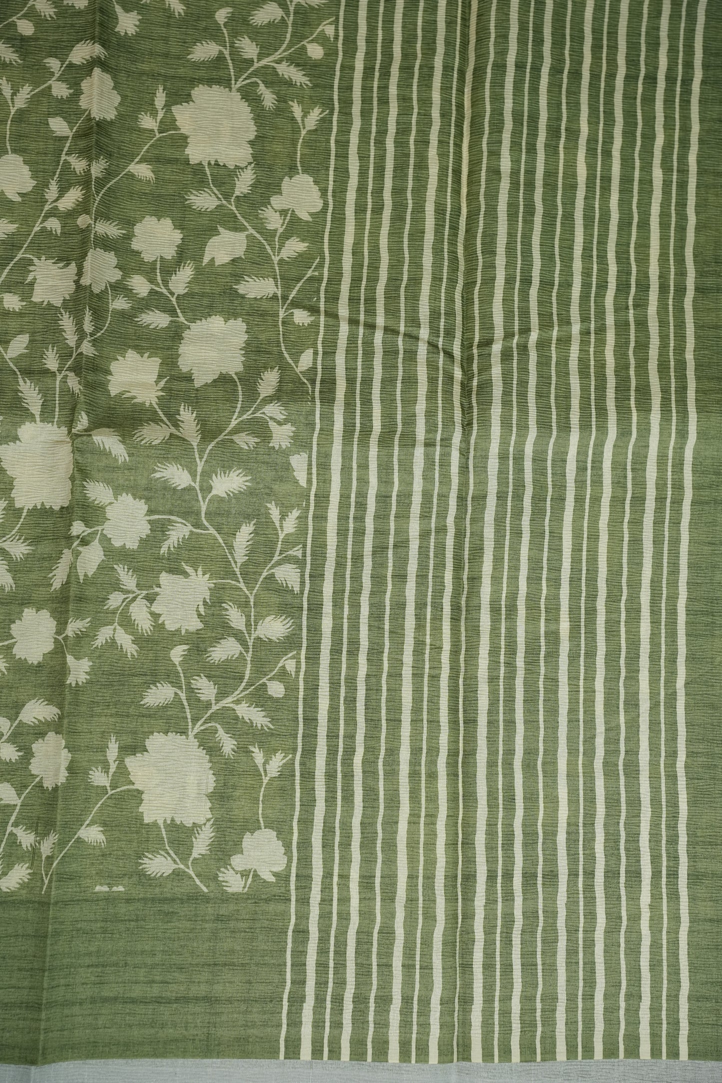 Semi Raw Silk Floral Saree – Sage Green