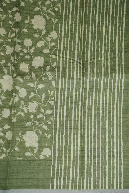 Semi Raw Silk Floral Saree – Sage Green