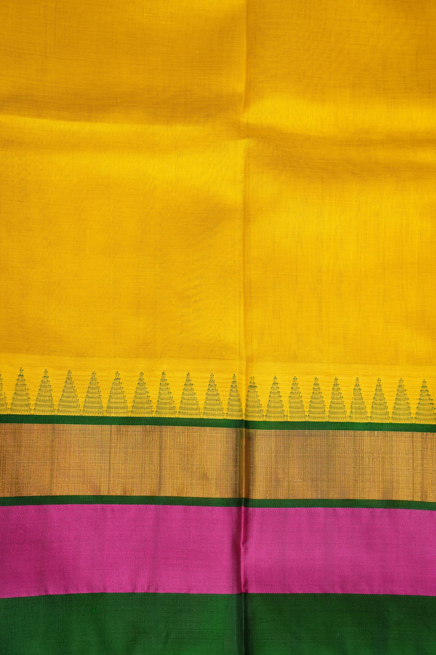 Pure Kuppadam Korvai Pattu Saree-Yellow & Green