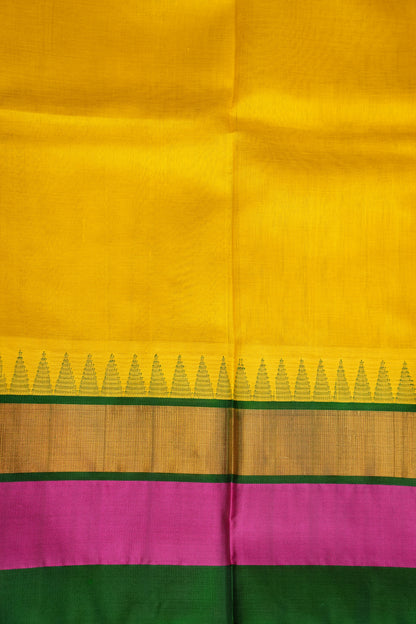 Pure Kuppadam Korvai Pattu Saree-Yellow & Green