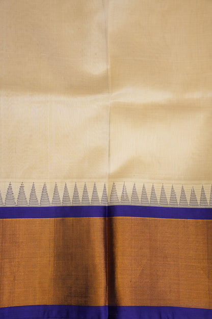 Pure Kuppadam Korvai Pattu Saree-Ivory & Royal Blue