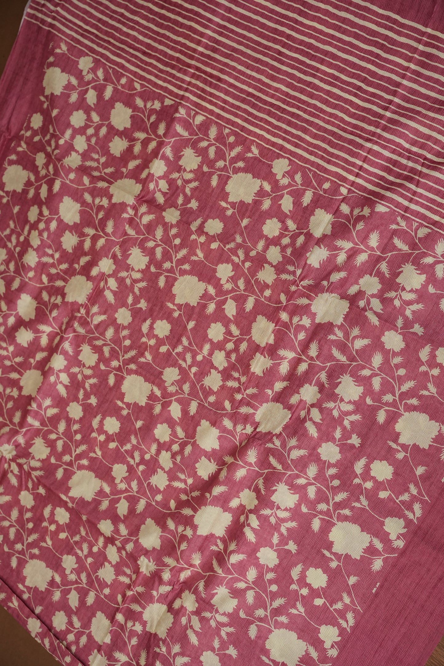 Semi Raw Silk Saree – Rose Pink Floral Elegance