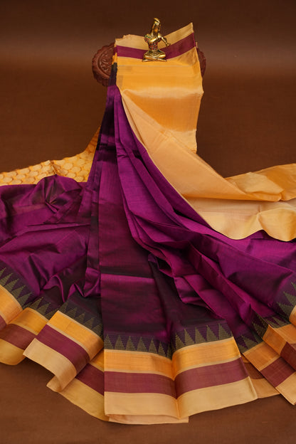 Pure Kuppadam Korvai Pattu Saree-Wine & Ivory