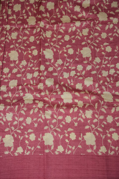 Semi Raw Silk Saree – Rose Pink Floral Elegance