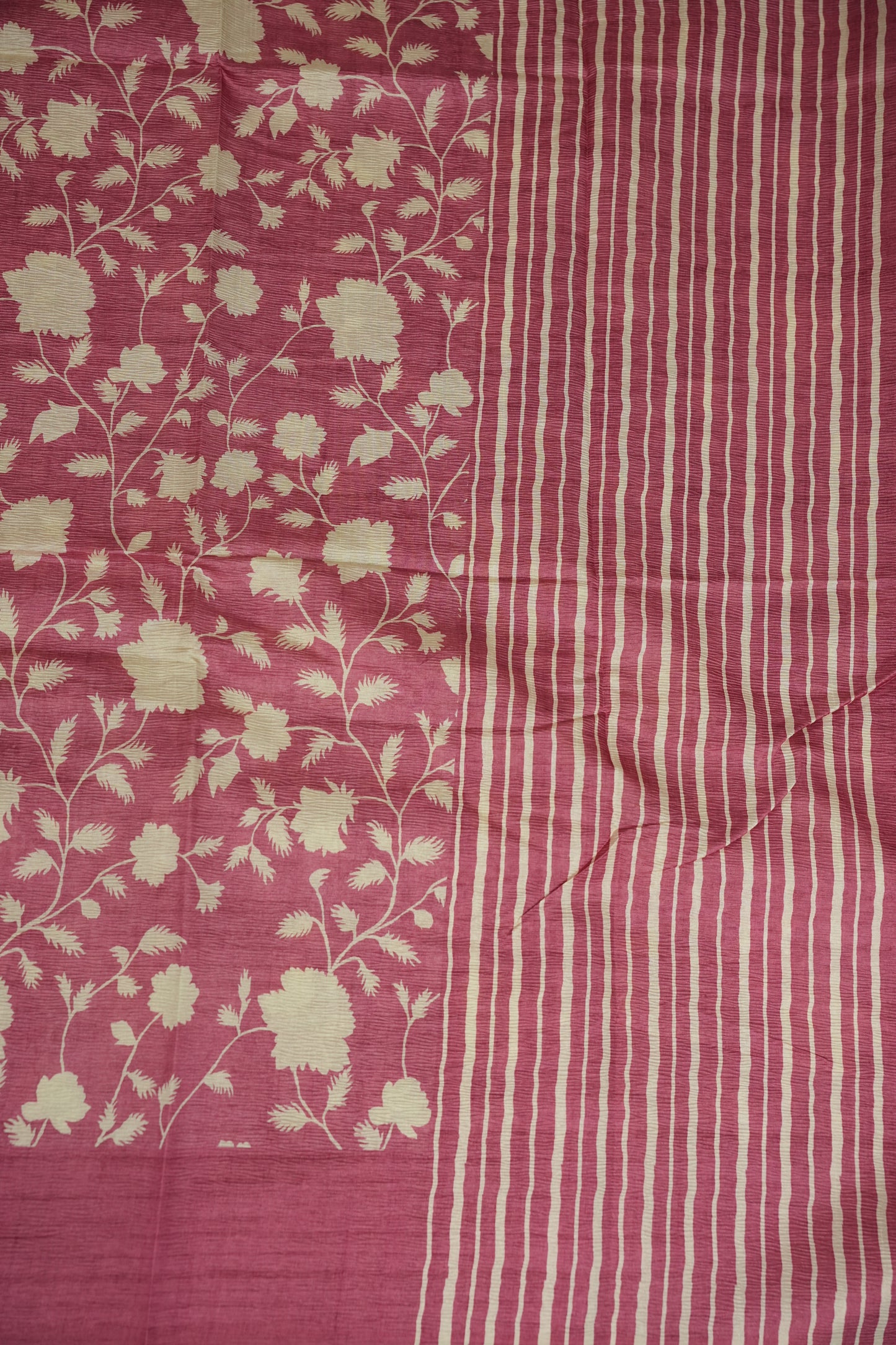 Semi Raw Silk Saree – Rose Pink Floral Elegance