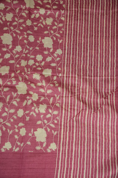 Semi Raw Silk Saree – Rose Pink Floral Elegance